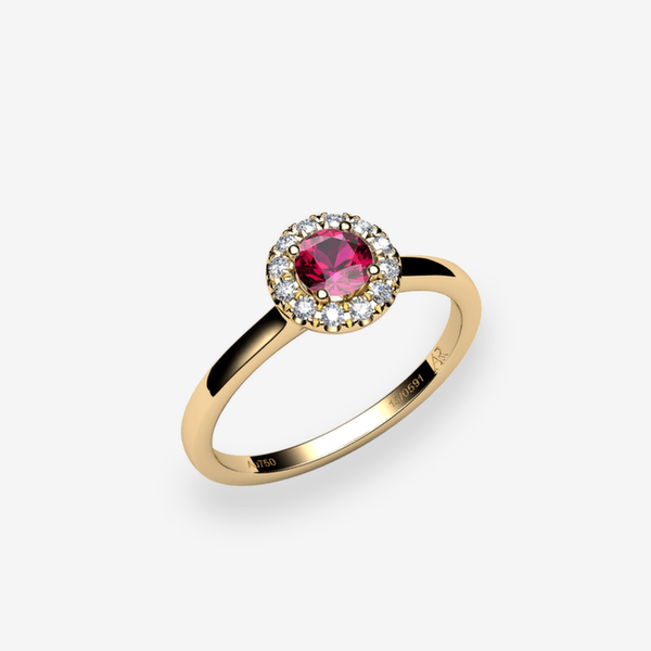 Tenderness 18k Yellow Gold Ruby halo engagement ring