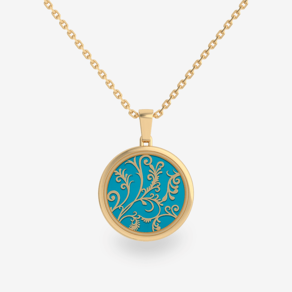 Secret Garden 18k Yellow Gold Turquoise and Black Onyx double face pendant