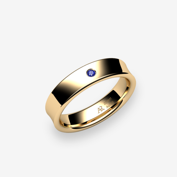 Swing Alliance au profil concave Saphir bleu Or jaune 18 carats