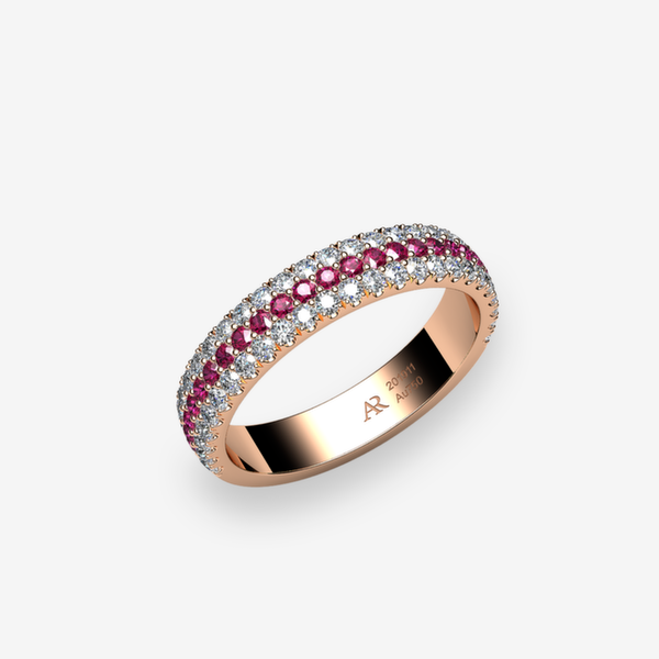 Grâce Alliance pavage Rubis Or rose 18 carats
