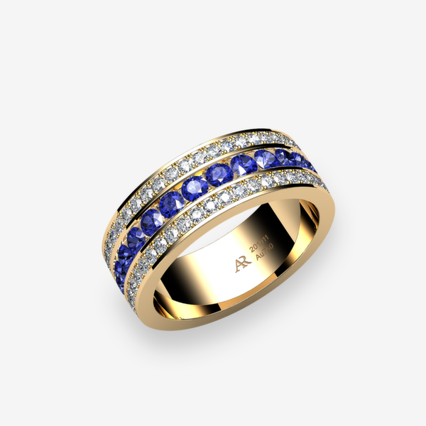 Venise Alliance serti rail et pavage Saphirs bleus Or jaune 18 carats