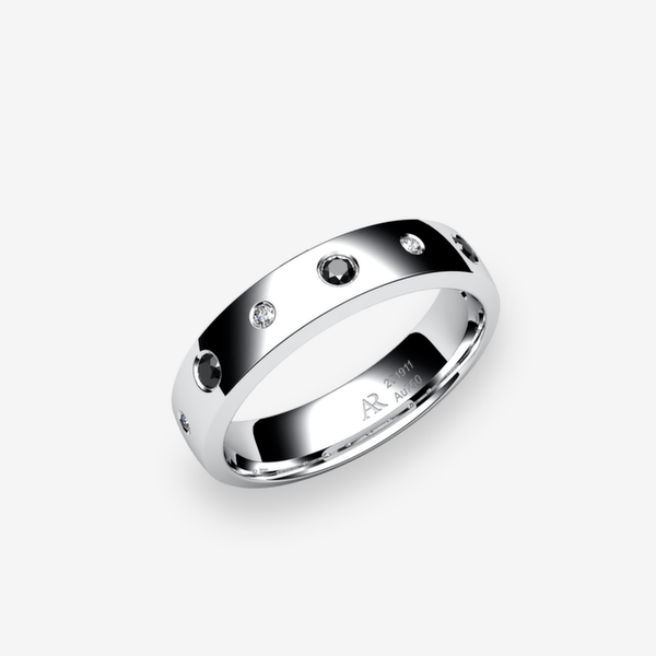 Rumba Bague au profil bombé Diamants noirs Platine 950‰