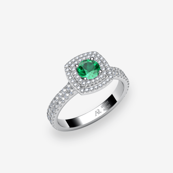Grâce Bague de fiançailles double entourage Émeraude Platine 950‰