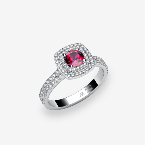 Grâce Bague de fiançailles double entourage Rubis Platine 950‰