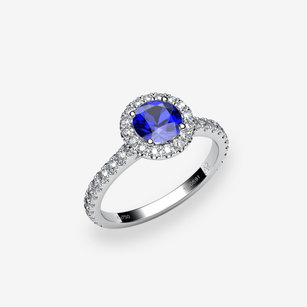 Tendresse Bague de fiançailles entourage Saphir bleu Platine 950‰