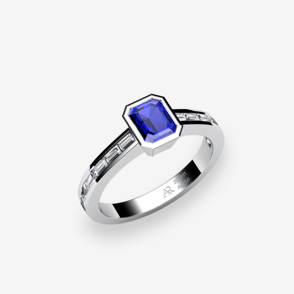 Venise Bague de fiançailles serti clos Saphir bleu Platine 950‰