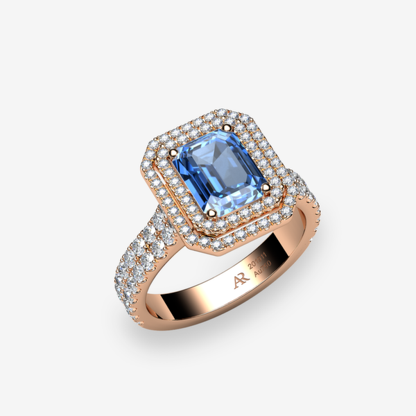 Grâce Bague double entourage Aigue-marine Or rose 18 carats