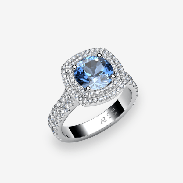 Grâce Bague double entourage Aigue-marine Platine 950‰