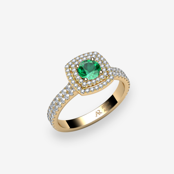 Grâce Bague double entourage Émeraude Or jaune 18 carats