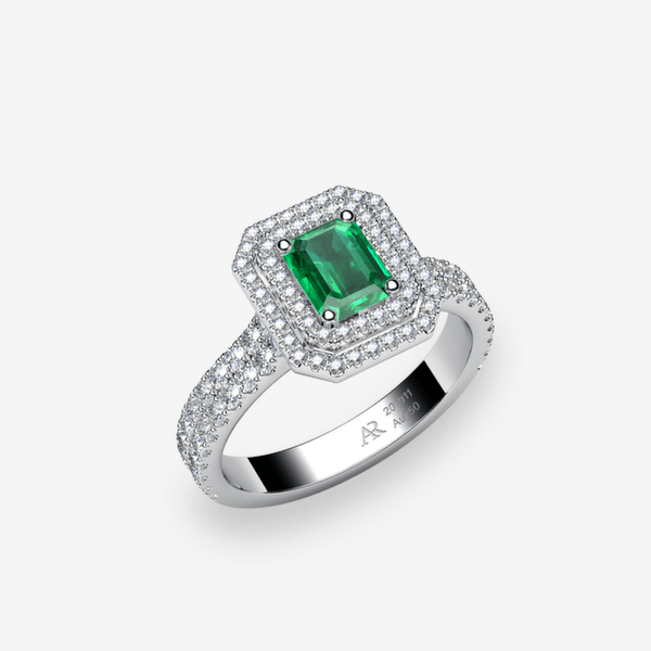 Grâce Bague double entourage Émeraude Platine 950‰
