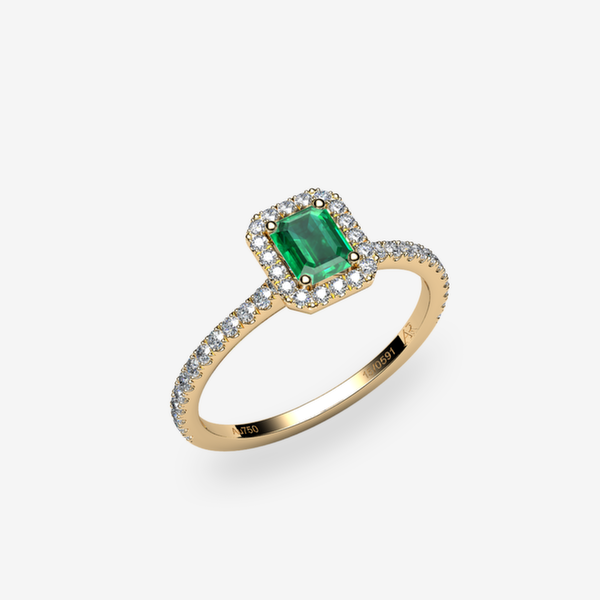 Grâce Bague entourage Émeraude Or jaune 18 carats