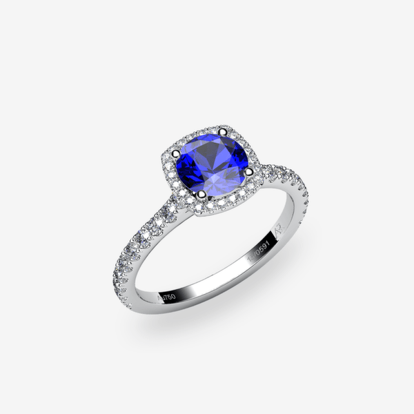 Grâce Bague entourage Saphir bleu Platine 950‰