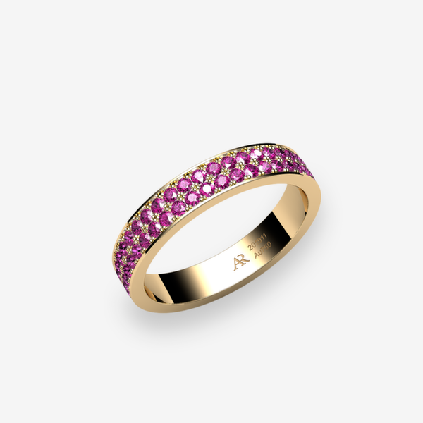 Venise Bague pavage Saphirs roses Or jaune 18 carats