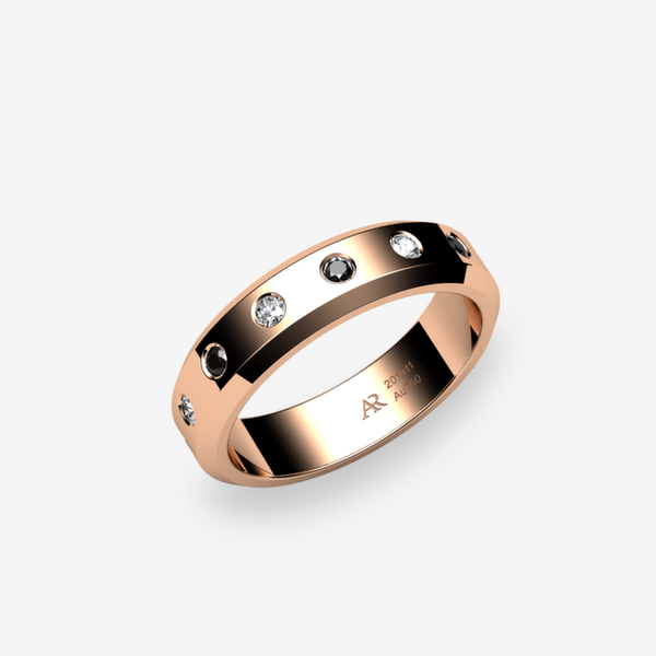 Tango Bague ruban plat Diamants noirs Or rose 18 carats