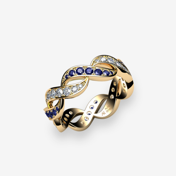 Néréides Bague Saphirs bleus Or jaune 18 carats