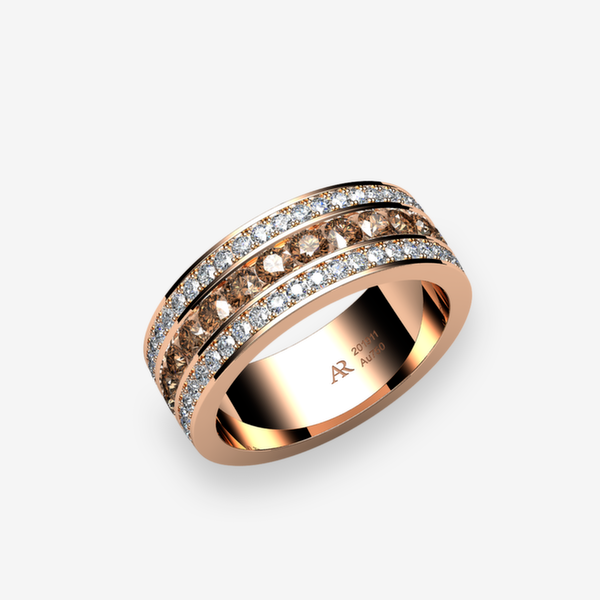 Venise Bague serti rail et pavage Diamants bruns Or rose 18 carats