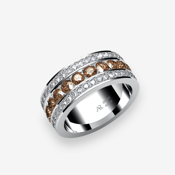 Venise Bague serti rail et pavage Diamants bruns Platine 950‰