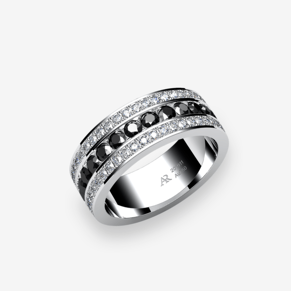 Venise Bague serti rail et pavage Diamants noirs Platine 950‰