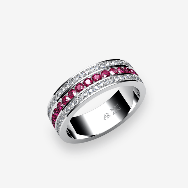 Venise Bague serti rail et pavage Rubis Platine 950‰