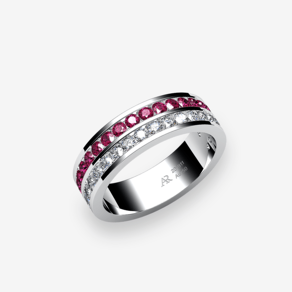Venise Bague serti rail Rubis Platine 950‰