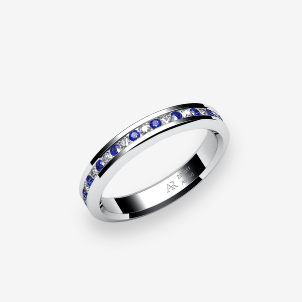 Bague En Argent Massif Sertie De Saphirs Bleus - Taille 51, Poids 3g, Occasion
