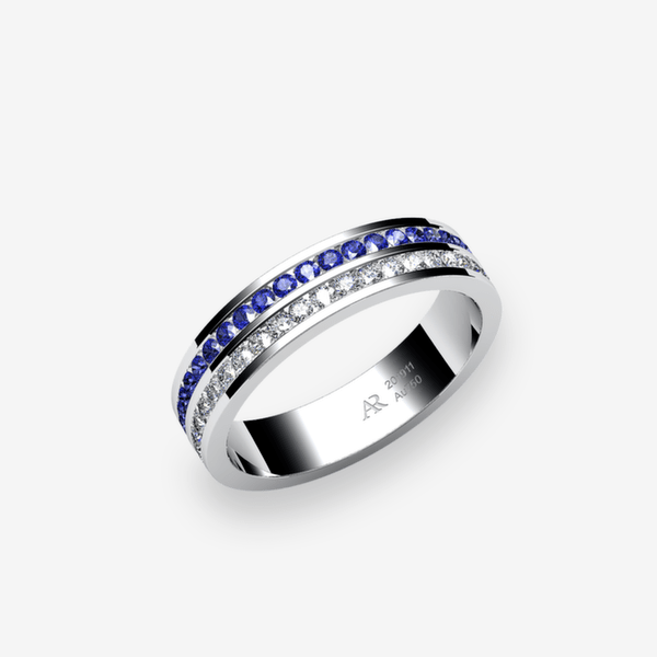 Venise Bague serti rail Saphirs bleus Platine 950‰