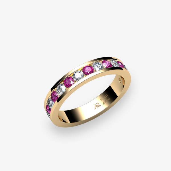 Venise Bague serti rail Saphirs roses Or jaune 18 carats