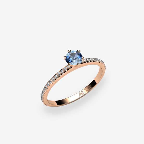 Stella Bague solitaire Aigue-marine Or rose 18 carats