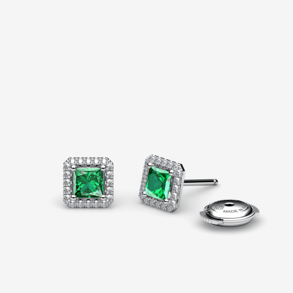 Grâce Boucles d'oreilles entourage Émeraudes Platine 950‰