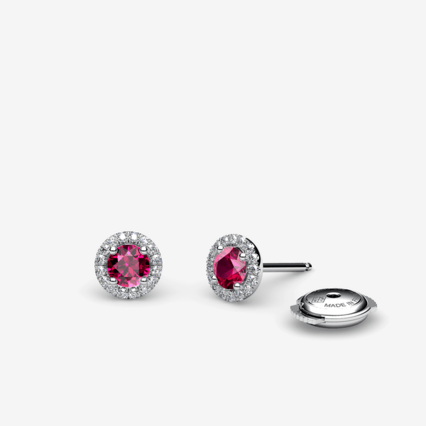 Grâce Boucles d'oreilles entourage Rubis Platine 950‰