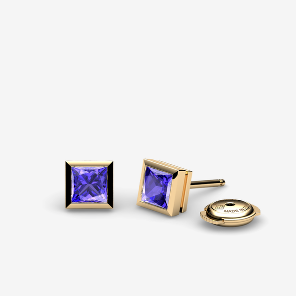 Venise Boucles d'oreilles serti clos Tanzanites Or jaune 18 carats