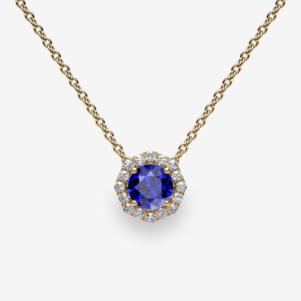 Grâce Pendentif entourage Saphir bleu Or jaune 18 carats