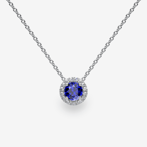 Grâce Pendentif entourage Saphir bleu Platine 950‰