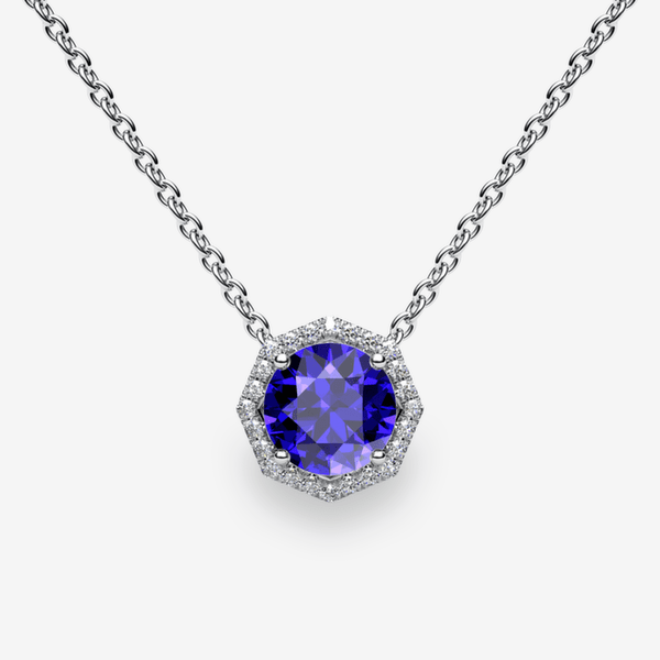Grâce Pendentif entourage Tanzanite Or blanc palladié 18 carats