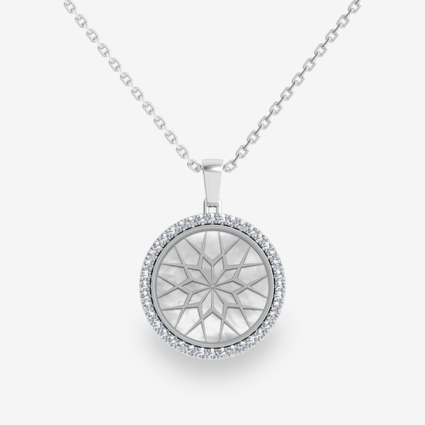 Jardin Secret Pendentif pavage diamant Nacre blanche perlée Or blanc palladié 18 carats