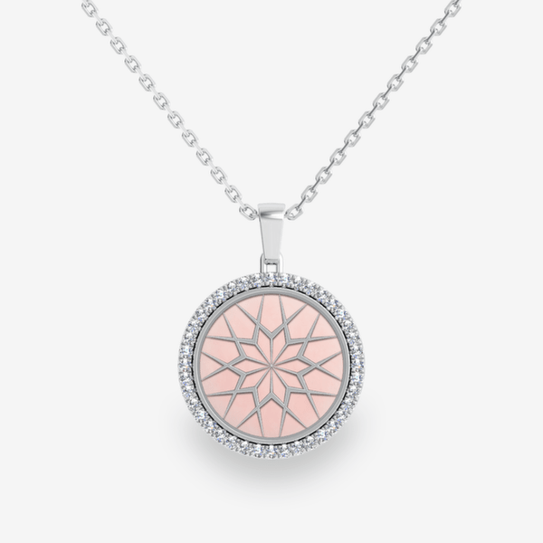 Jardin Secret Pendentif pavage diamant Opale rose Or blanc palladié 18 carats
